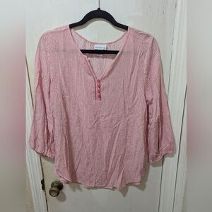 Liz Claiborne Medium Women's Pink Striped V-neck Blouse